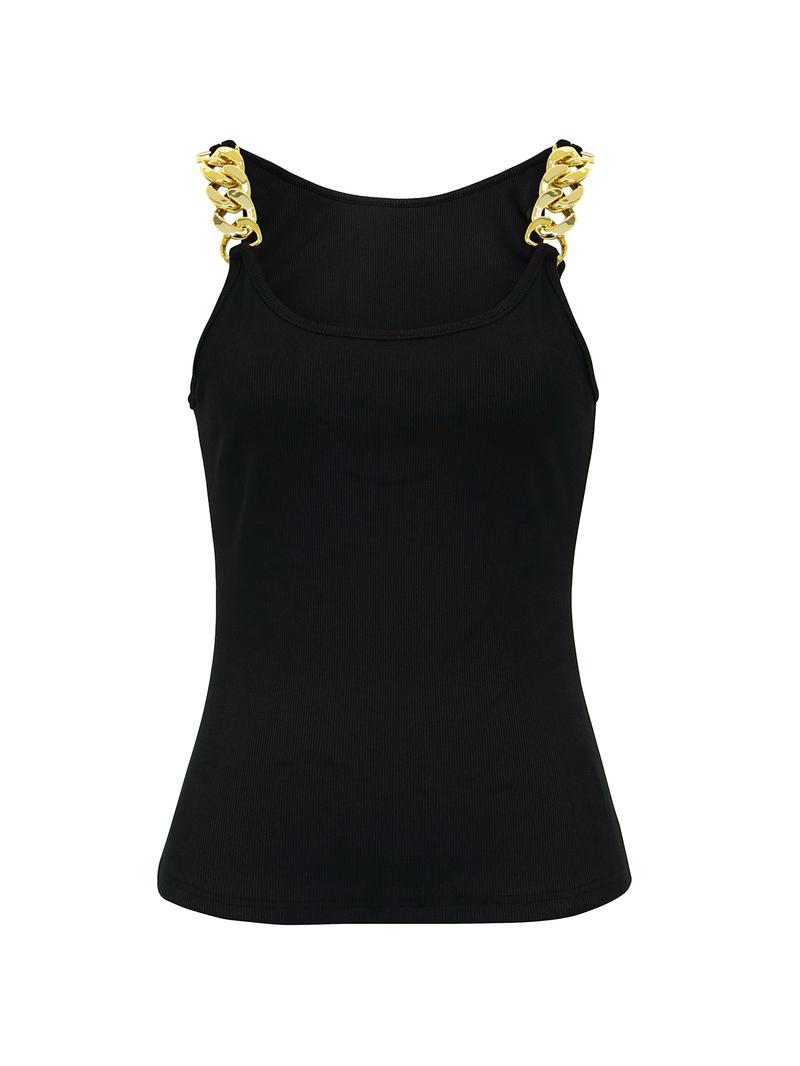 Women's Chain Decor Ribbed Tank Top, Casual Round Neck Sleeveless Top, Ladies Clothes for Daily Wear