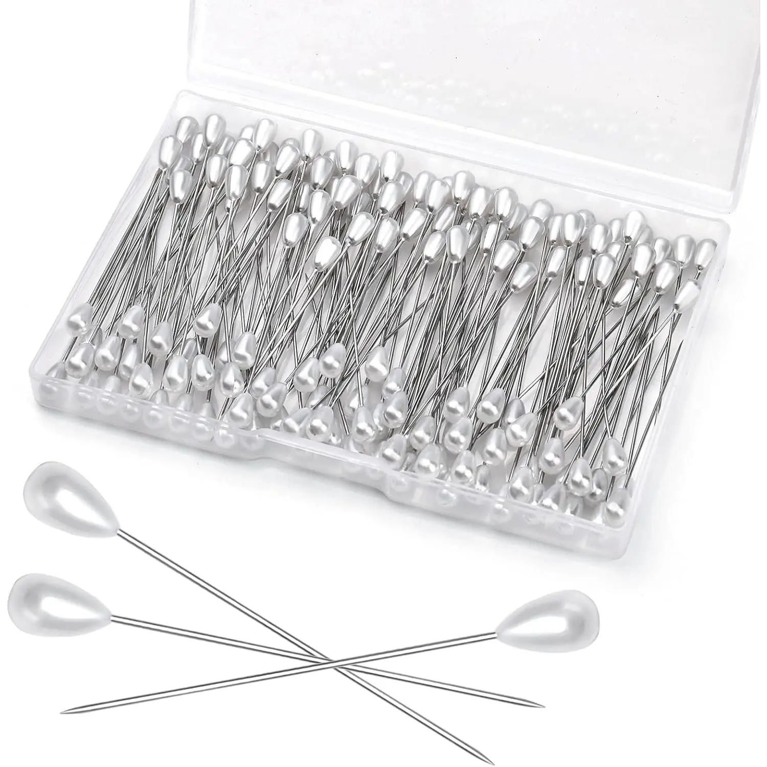 150 Pcs Corsage Pins, Boutonniere Pins, Long Teardrop Pearl Head Pins, White Straight Head for DIY Decoration, Wedding, Jewelry Flower Decoration