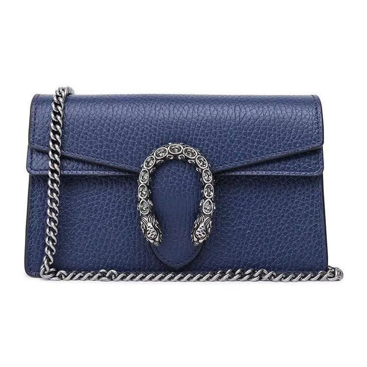 Gucci Dionysus Tiger-Clasp Chain Crossbody Bag for Women – Ultra-Mini Leather Shoulder Bag in Deep Blue