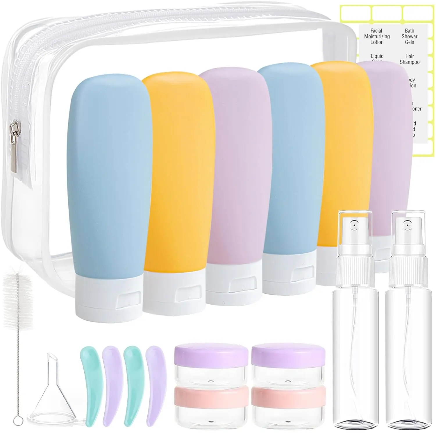 20 Pack Travel Bottles Set for Toiletries | TSA Approved, Leak Proof, Plastic Travel Size Containers, Refillable Accessories for Shampoo Conditioner Lotion Liquids