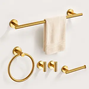 Brushed Gold 5 Piece Bathroom Hardware Set SUS304 Stainless Steel 24 Inch Wall Mounted Towel Racks Bathroom Accessories Kit