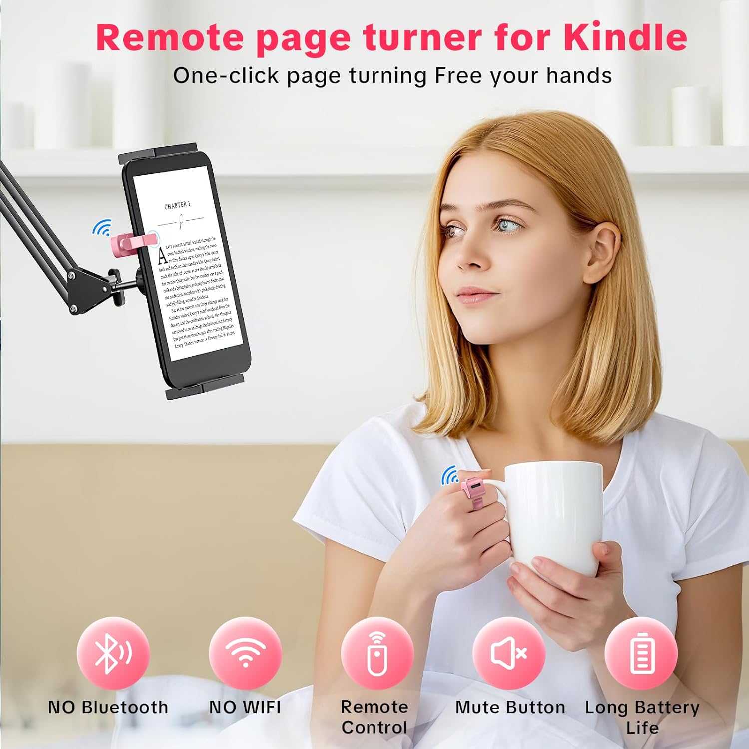 Remote Page Turner Ring for Kindle Paperwhite Oasis Scribe Kobo,Designed for Thick Cases Clicker Page Turner Camera Remote for  iPad Android Tablets Reading Novels Comics with Storage Bag-