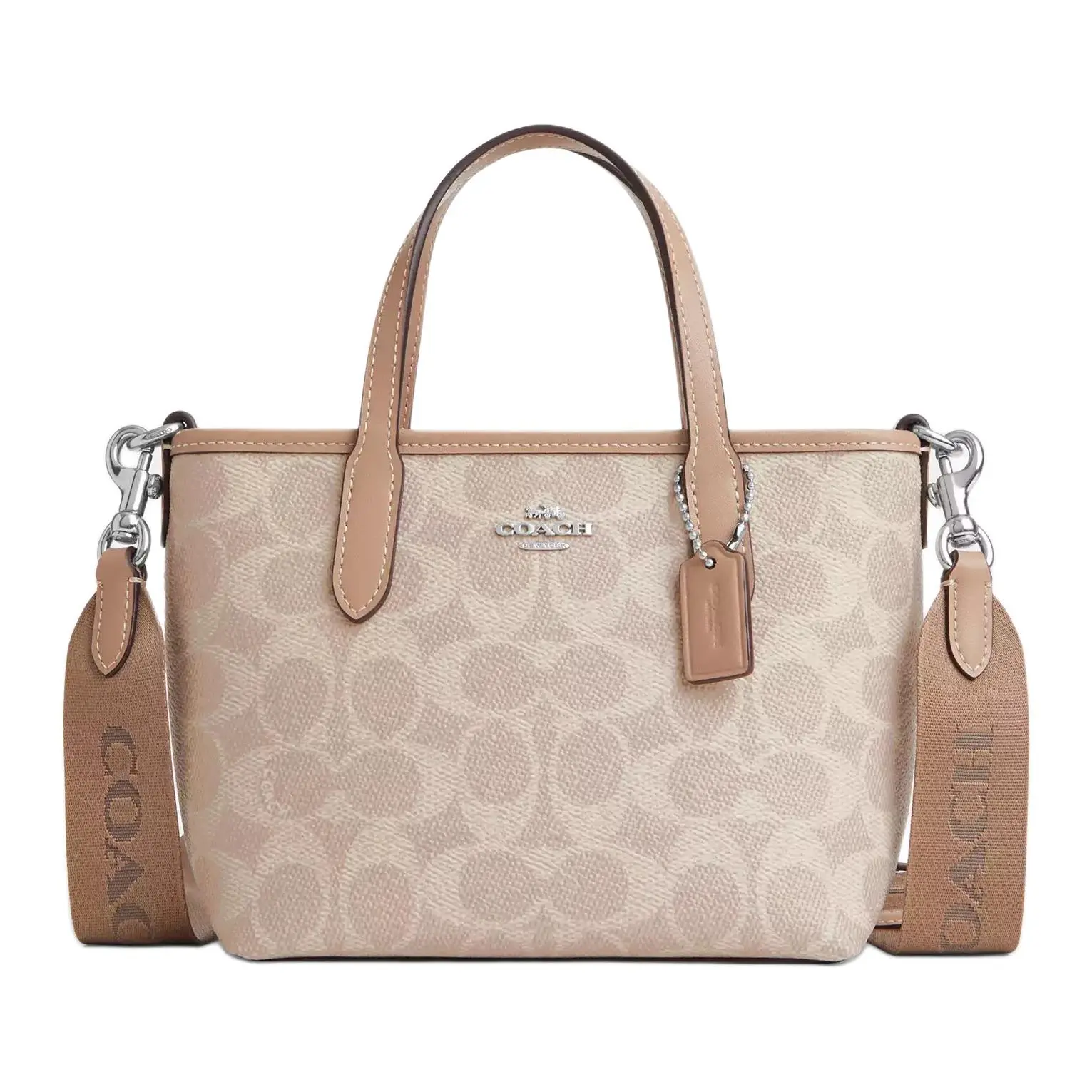 COACH City 15 Tote Bag for Women – Detachable Strap, Faux Leather, Minimalist Style, Taupe