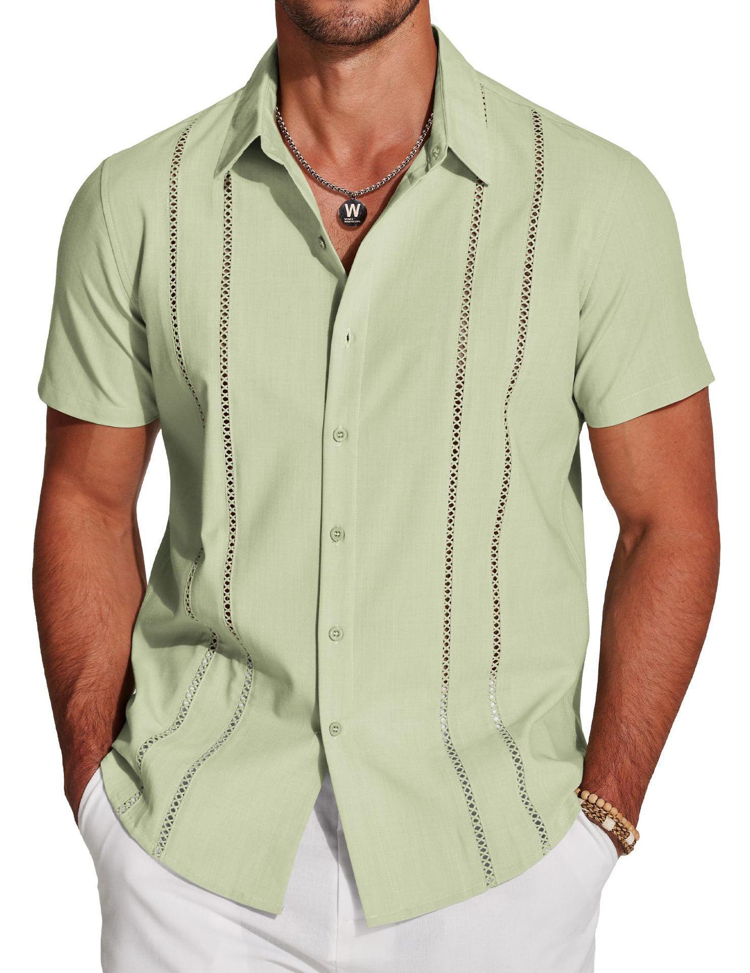 Men's Versatile New Fashion Business Solid Color Short Sleeve Shirt with 3D Digital Print Casual Menswear
