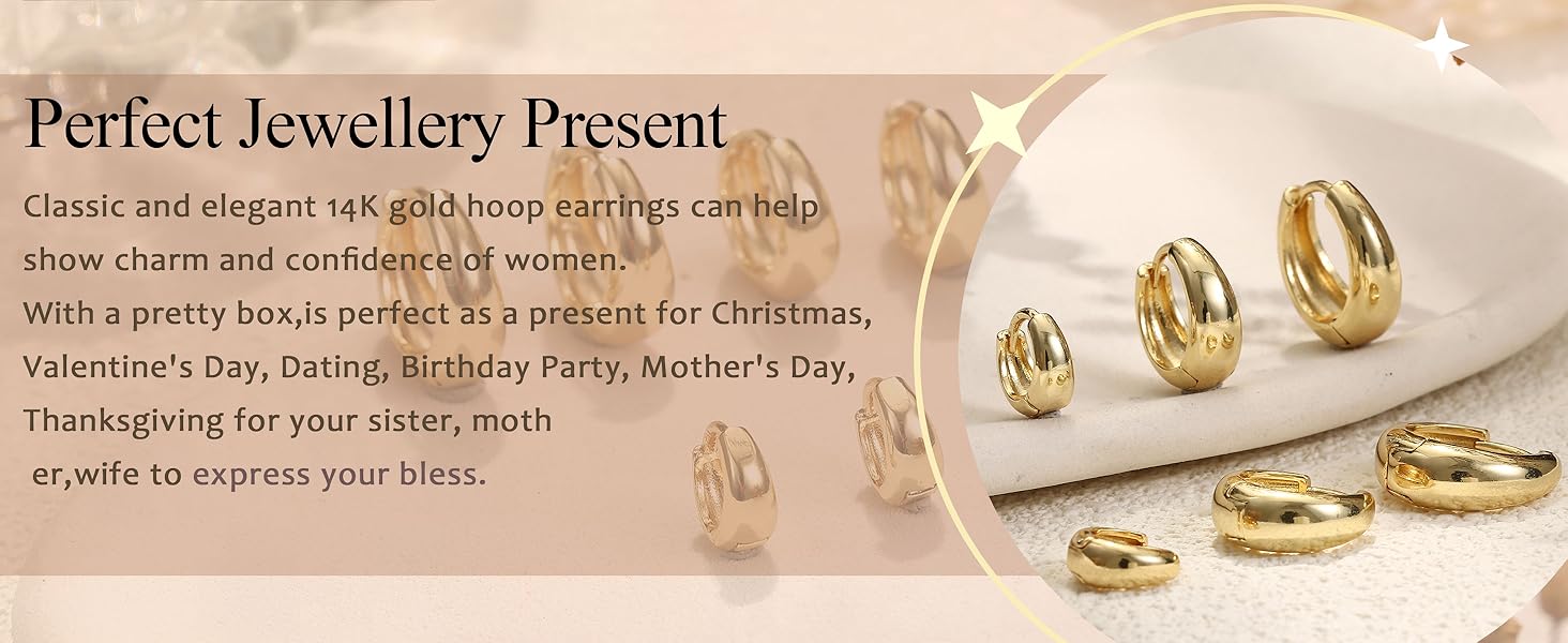 Trendy  3Pairs Gold Hoop Earrings Set for Women Chunky Gold Silver Hoop Earrings 14K Gold Filled Hypoallergenic Small Huggie Hoop Earrings Tiny Gold Trendy Thick Hoop Earrings Stacks for Multiple Piercing