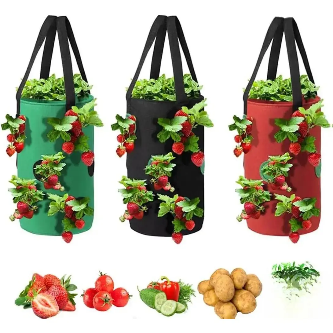 Upside Down Tomato Planter Set of 3 – 3 Gallon Hanging Fabric Grow Bags for Vegetables & Strawberries