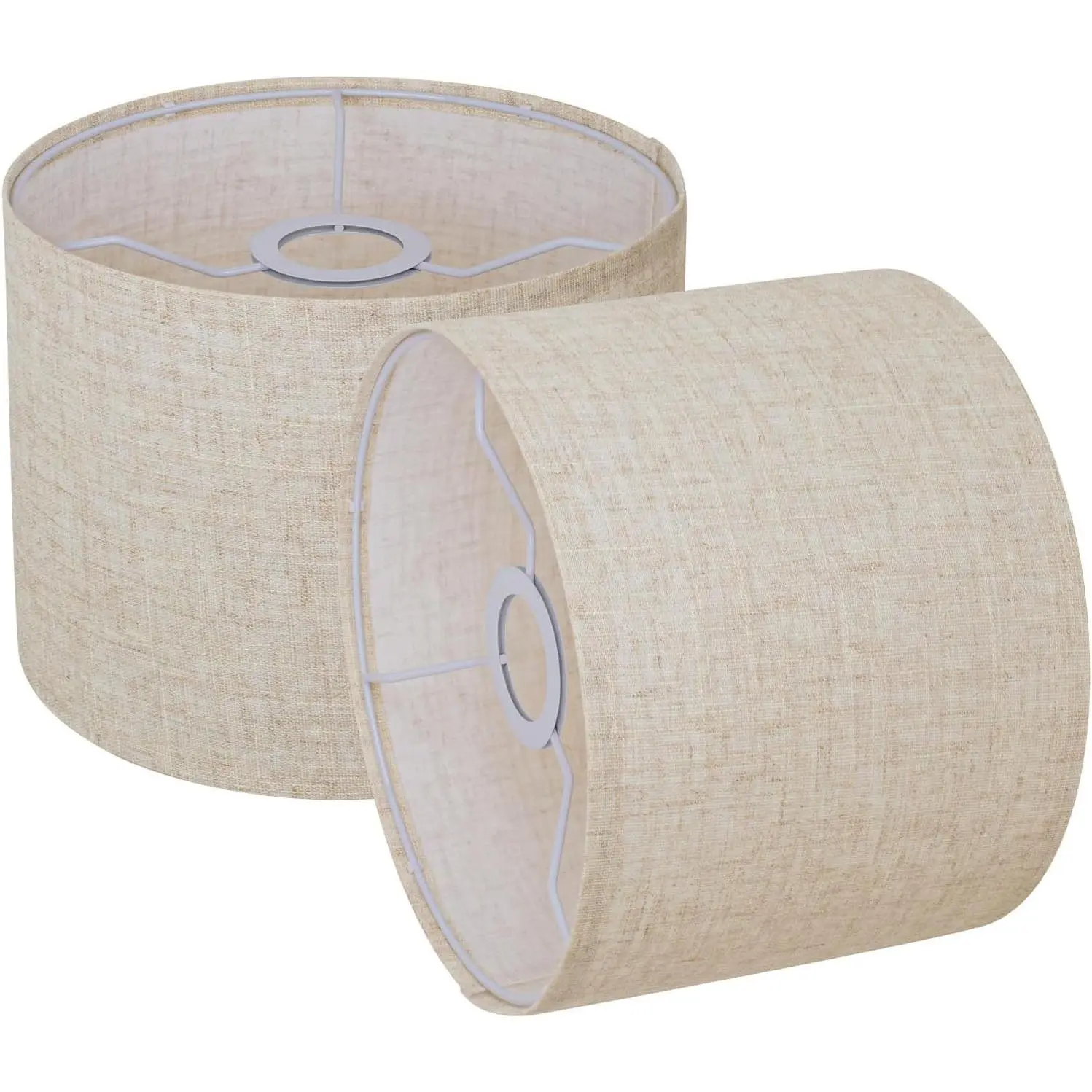 Small Lampshades Set of 2, Beige Linen Drum Lampshades, 8.66" Top x 8.66" Bottom x 7.87" High Lamp Shade, Lamp Shades Replacement for Table and Floor Lamps, Pendant Light, Handcrafted, Easy Assembly