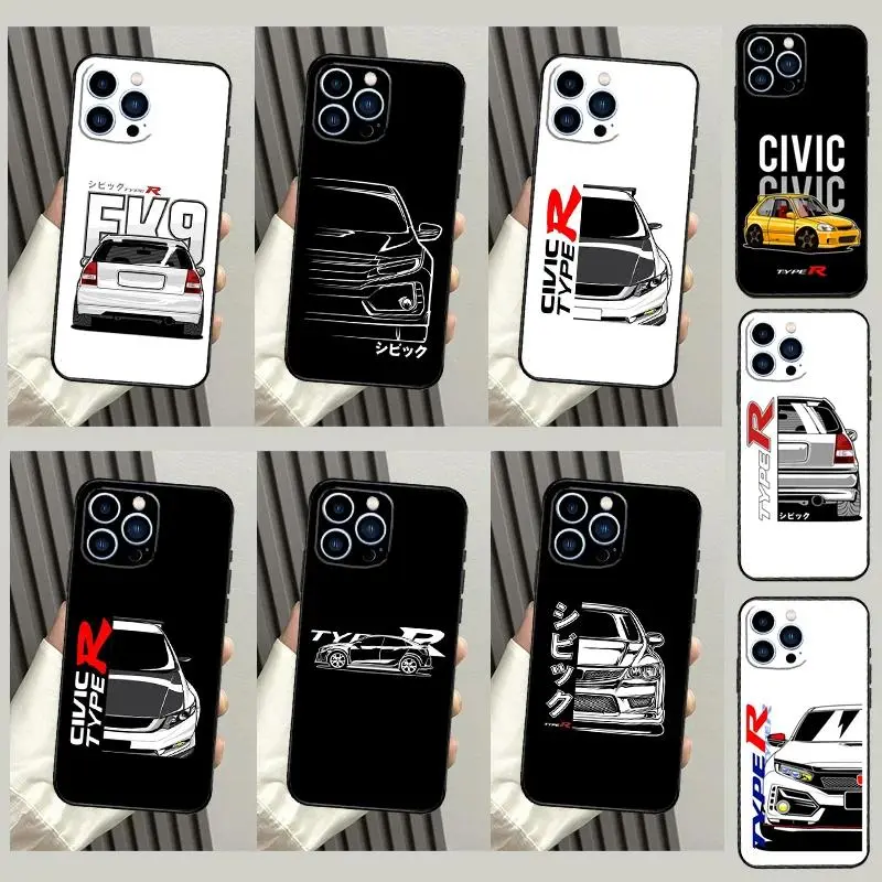Protective JDM Type R Civic Sport Car Back Phone Case Accessory for iPhone Series, Multi-Size Fit for iPhone 17 Pro Max,16,15,14,13,12,11 Pro Max,Air, Accessories