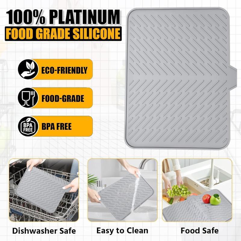 Silicone Large Size Dish Drying Mat with Built-in Drain Lip Dish Drainer Mats for Kitchen Counter Easy-Clean High Temperature Resistance Coaster, Perfect Gift for Valentine's Day Father's Day Mother's Day Anniversary Birthday