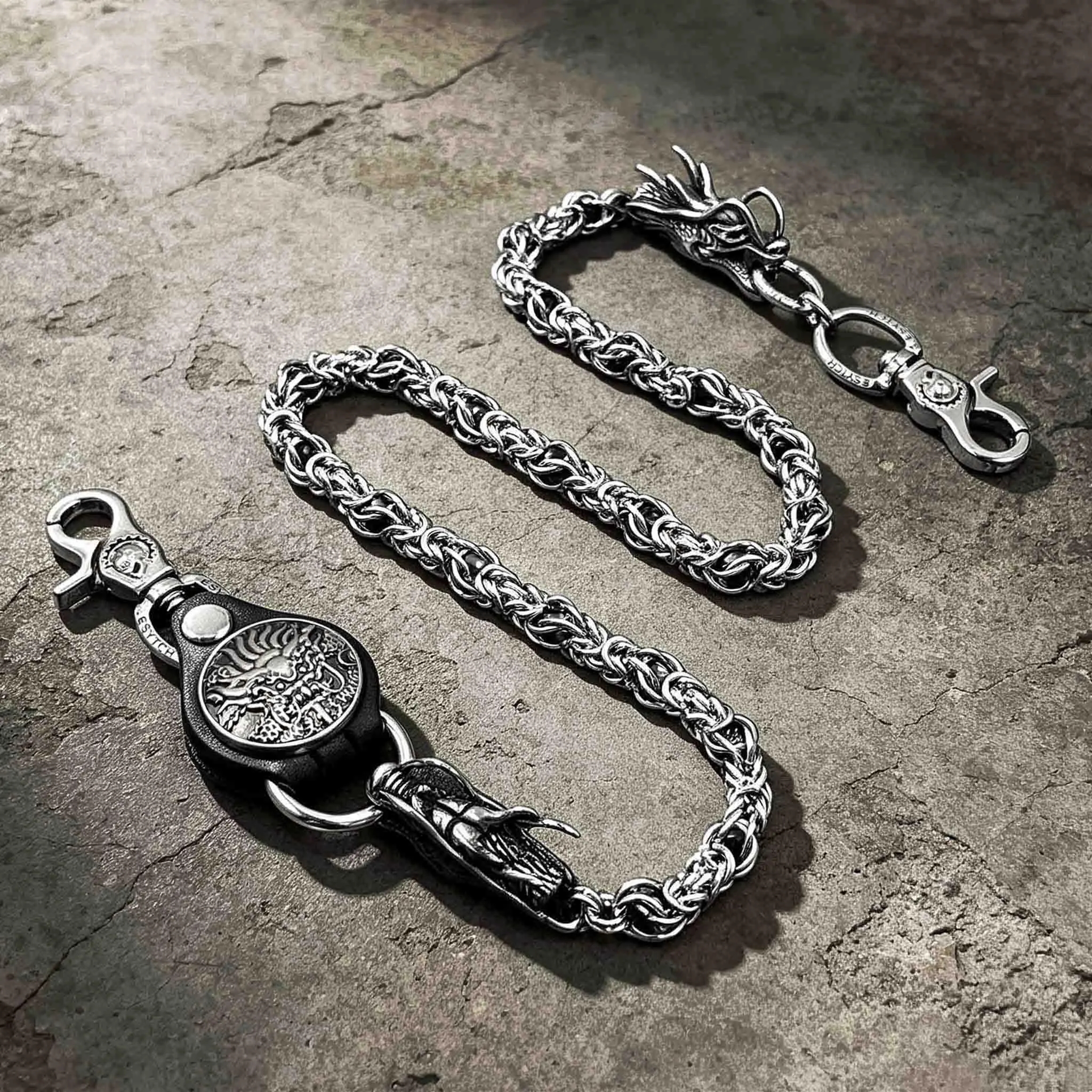 Stainless Steel Dragon Head Wallet Chain - Anti-Rust Curb Link Gothic Punk Biker Anti-Lost Jean Key Chain for Men, Suitable for Daily Wear