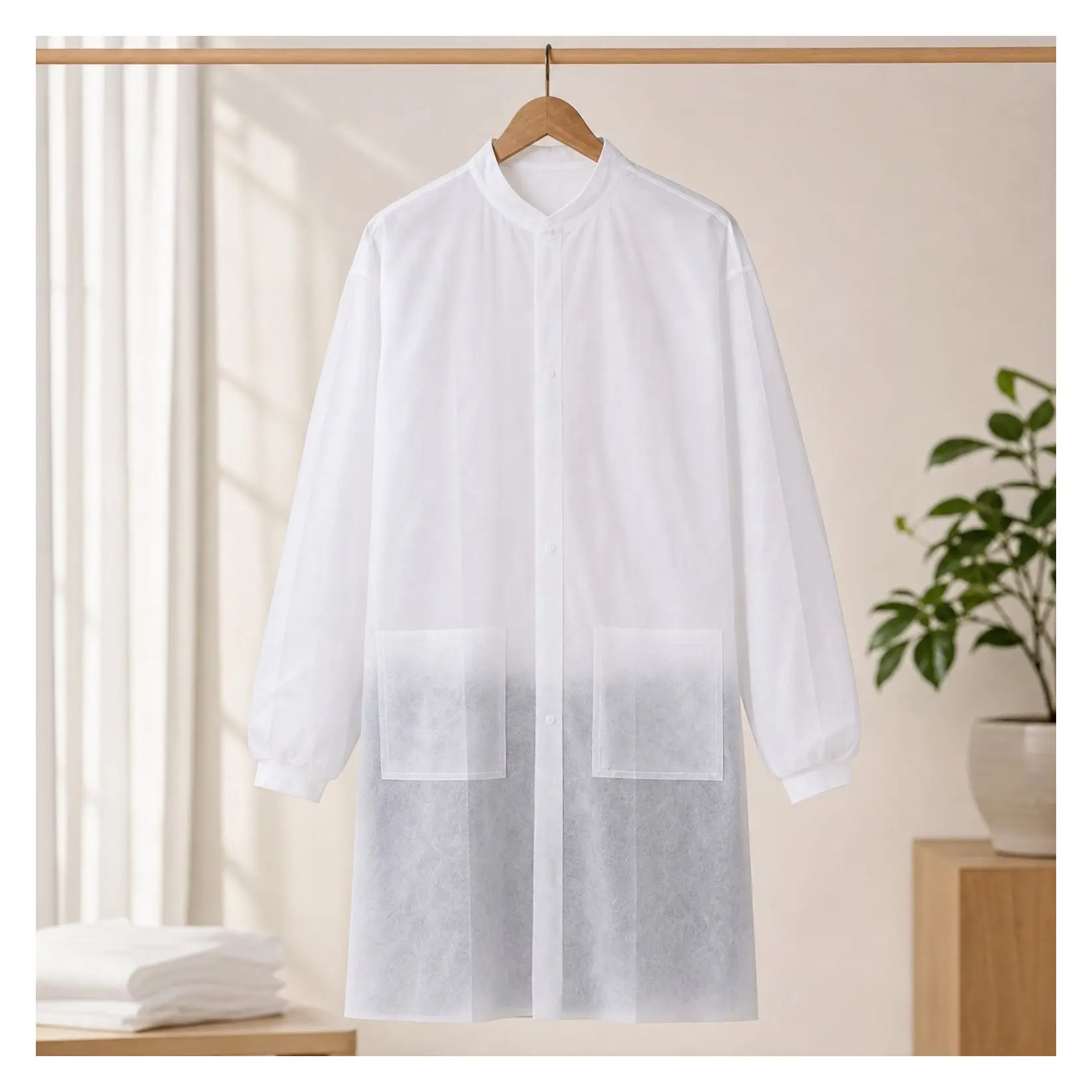 Disposable Lab Coats 10-Pack White, Tear-Resistant Non-Woven Fabric with 3 Deep Pockets, Knitted Cuffs & Collar, S-2XL – Ideal for Labs, Schools & WorkplacesGift