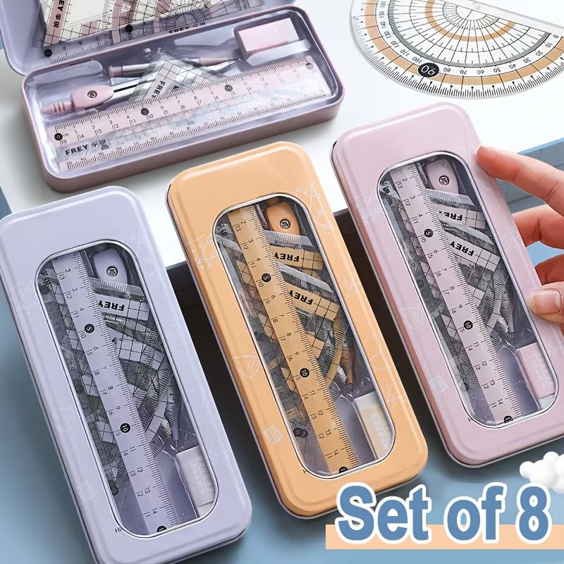 8pcs Set of Measuring Rules for Students Including Compass Measuring Angle Ruler Triangular Ruler Measuring and Drawing Complete Set of Measuring and Stationery Gift Package