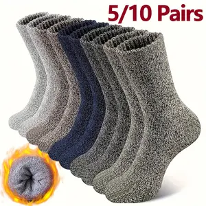 5/10 Pairs women's Winter Warm Crew Socks, Thick Terry Lined Thermal Socks, Soft Cozy Heathered Color Casual Work Socks for Cold Weather Outdoor Daily Wear