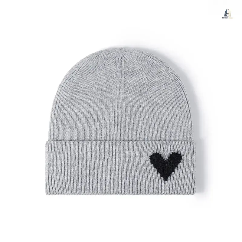 Heart Jacquard Knit Beanie, Warm Ear Protection Winter Skully Cap, Trendy Versatile Outdoor Daily Hat for Women Girls