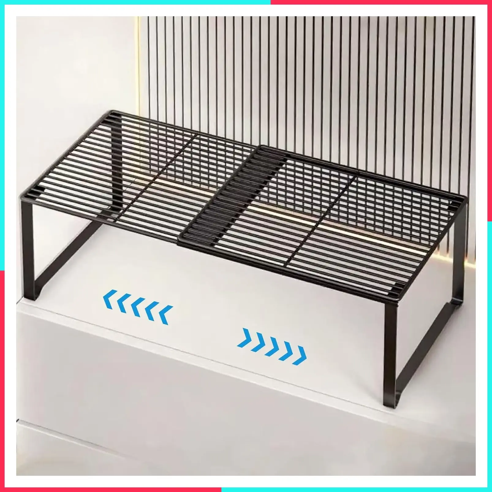 Extendable Metal Wire Shelf Organizer - Adjustable 15-24.4in Length, Stackable Storage Rack for Kitchen, Pantry, Bathroom, Shoe Cabinet, Tool Closet (1, Black)