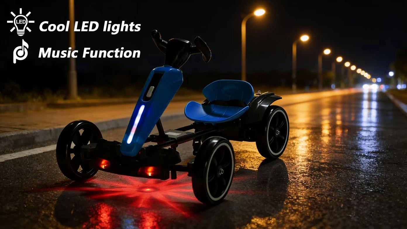 12V electric Kids Pedal Go Kart, Folder Go Kart, Outdoor Ride on Toy with Adjustable Seat, 4 Non-Slip EVA Wheels for Boys and Girls