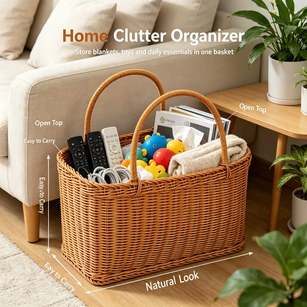 Household Storage Baskets and Shopping Baskets Made of Rattan, Suitable for Outdoor Picnics and Other Outdoor Activities. Multifunctional and Suitable for Various Scenarios.
