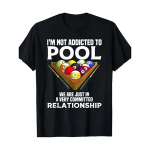 Funny Pool Player Gift For Men Cool Addicted To Billiards  T-shirt Casual Loose Tee Black Round Neck Menswear Tops Tops