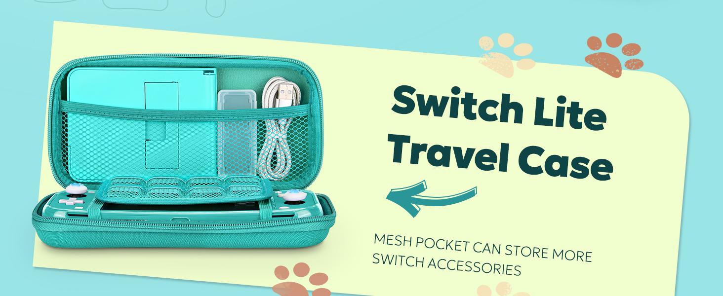 Z-PHP7 Switch Lite Case 18-in-1 Accessories Bundle with Protective Carrying Case, Game Holder, Screen Protector & Cute Thumb Grips (Turquoise)