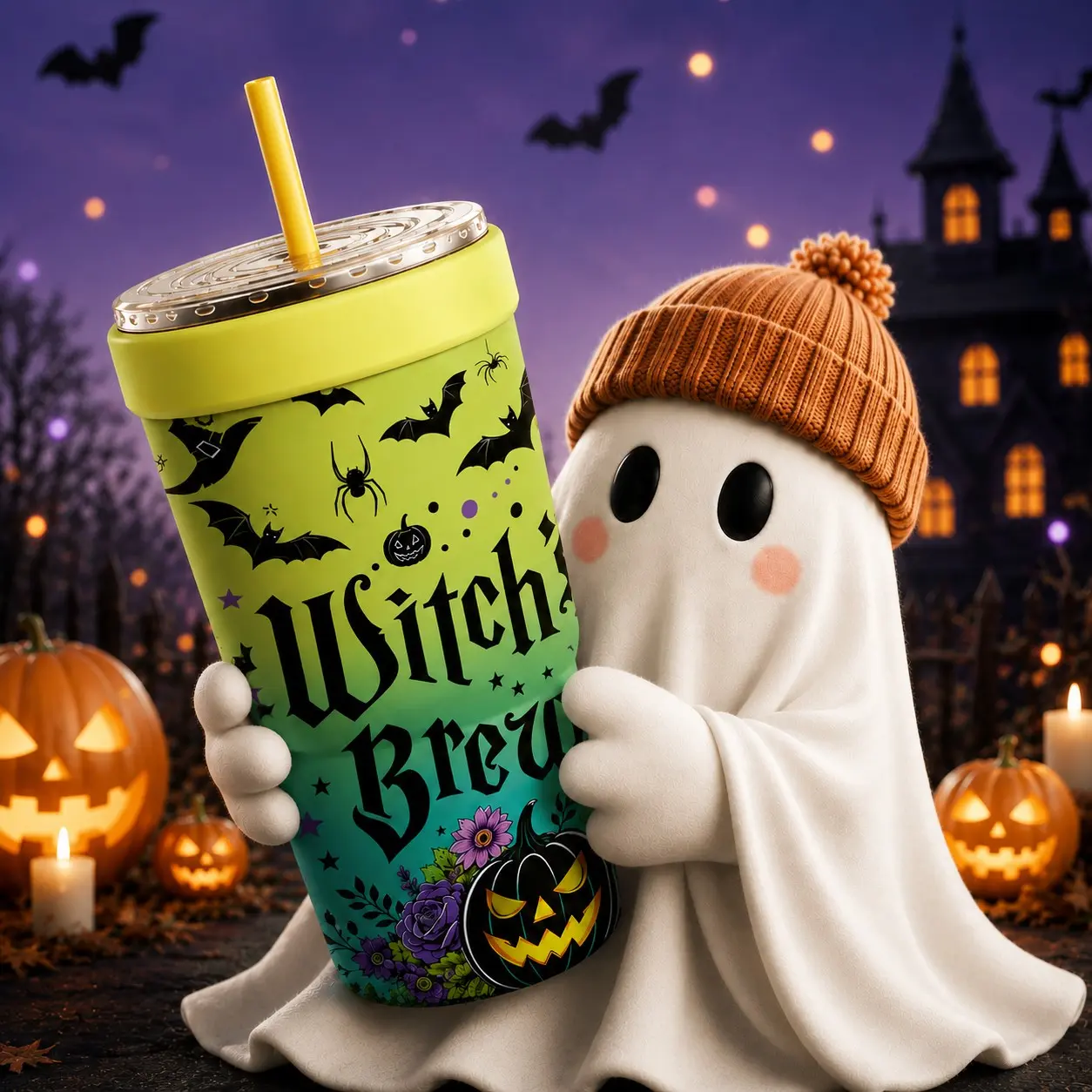 1 Pc 32oz Witch's Brew Halloween Print 2-in-1 Insulated Can Cooler, Includes Tumbler Lid, Converts into a 32oz Travel Tumbler, Double Wall Vacuum Stainless Steel, Fits Most 16-24oz To-Go Coffee & Bubble Tea Cups, Perfect for Halloween, Christmas & Daily U