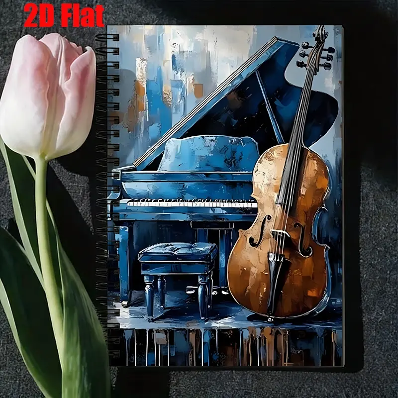 1 Spiral Bound Notebook 5.7x8.26 Inch, Music Themed Journal with Piano & Cello Art, High-Quality Lined Pages, Durable Coil Binding, Ideal for Music Lessons, Daily Notes, Birthday Gift for Music Lovers, Christmas Present for Pianists and Cellists