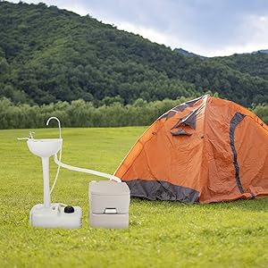 Outvita Portable Sink and Toilet Combo, 5 Gallon Hand Washing Station & 5.3 gallon Flushing Toilet, Detachable Wastewater Recycled Perfect for Outdoor Camping RV Travel Boat Outvita Portable Sink and Toilet Combo, 5 Gallon Hand Washing Station & 5.3 gallon Flushing Toilet, Detachable Wastewater Recycled Perfect for Outdoor Camping RV Travel Boat