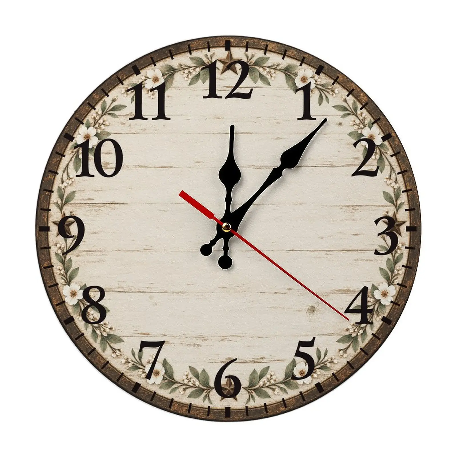 Vintage Farmhouse Hanging Wooden Wall Clock - Silent Round, Roman Numerals, Lightweight Rustic Battery-Operated Decor for Living Room, Kitchen