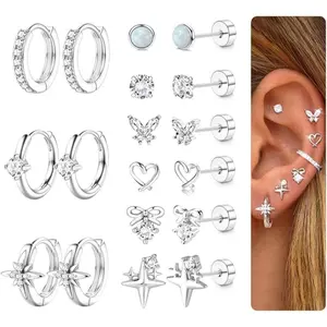 ORAZIO Hypoallergenic Flat Back Earrings for Women Men Surgical Steel Earring for Sensitive Ears, 14K Plated Gold Stainless Steel Flatback Stud Hoop Cartilage Earring Stacks for Multiple Piercing