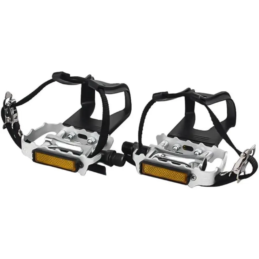 Pedals with Clips and Straps for Outdoor Cycling and Indoor Stationary  9/16-Inch Spindle /Alloy  Pedals