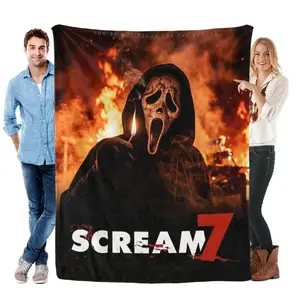 Scream 7 Fiery Ghostface Flannel Blanket, Horror Movie Print, Super Soft Cozy Throw, Adult Flannel Blanket, Kids Flannel Blanket, Plush Sofa Bed Travel Halloween Gift