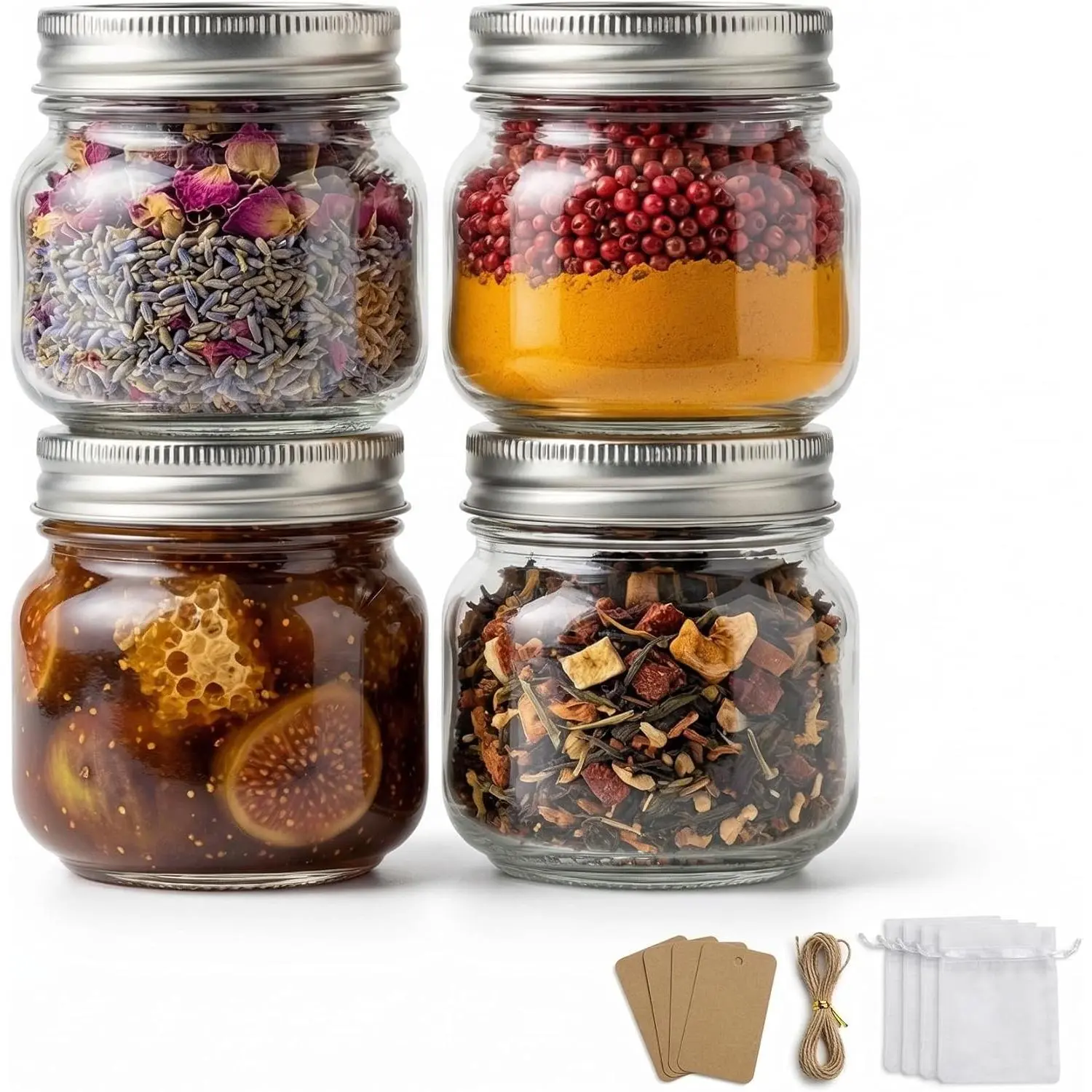 8 oz Mason Jars with Airtight   - 4 Pack Small Glass Jars - Thickened Wide Mouth Canning Jars for Spell Jars, Candle Making,  Spices & Bathroom  Decor