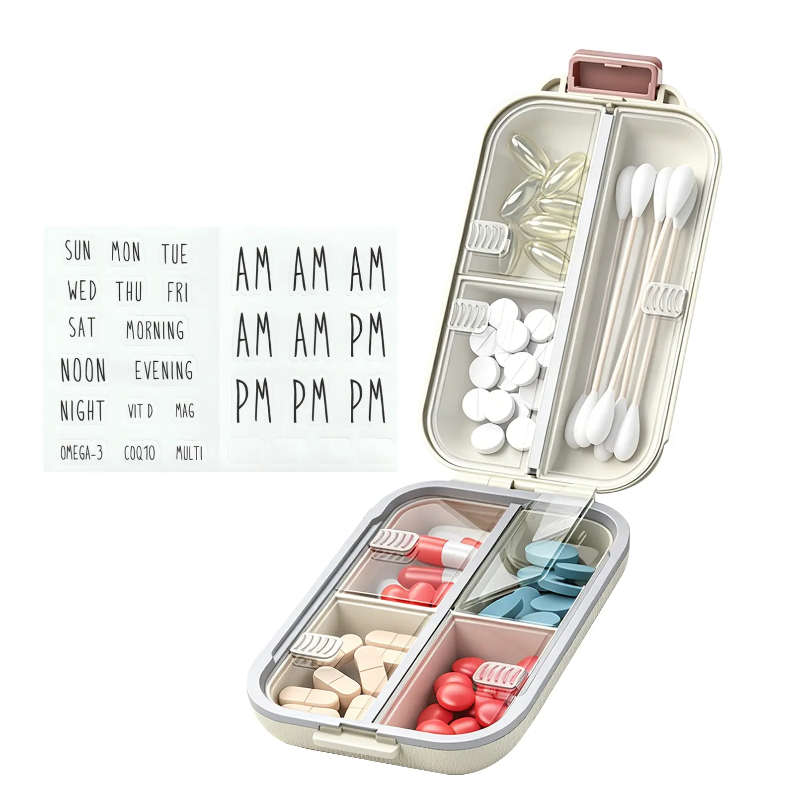 7-Grid Portable Pill Organizer - Triple-Sealed Travel Medicine Case with Custom Labels, Moisture-Proof Pocket-Size Vitamin Container for Daily Use