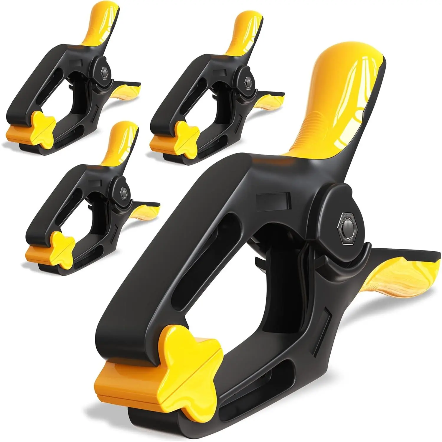 4-Pack of Heavy-Duty 6-Inch Spring Clamps, Large Plastic Body with 3-Inch Jaw Opening and Non-Detachable Pads for Woodworking & Crafts, No, All Sizes Pack