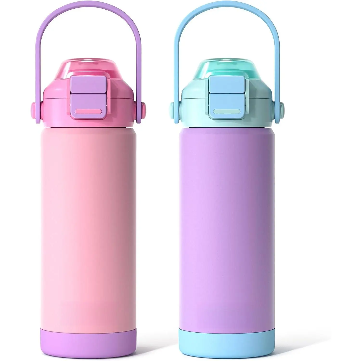 Children's insulated water bottle, with a two-in-one lid featuring a pop-up straw and spout, leak-proof 18/8 stainless steel vacuum cup, BPA-free, suitable for travel, school, boys, girls, and toddlers