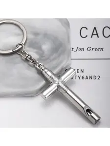 Viral TikTok Stainless Steel Cross Whistle Keychain Trendy Religious Style Key Ring, Perfect Accessory for Outdoor Sports, Travel & Daily Everyday Carry Use