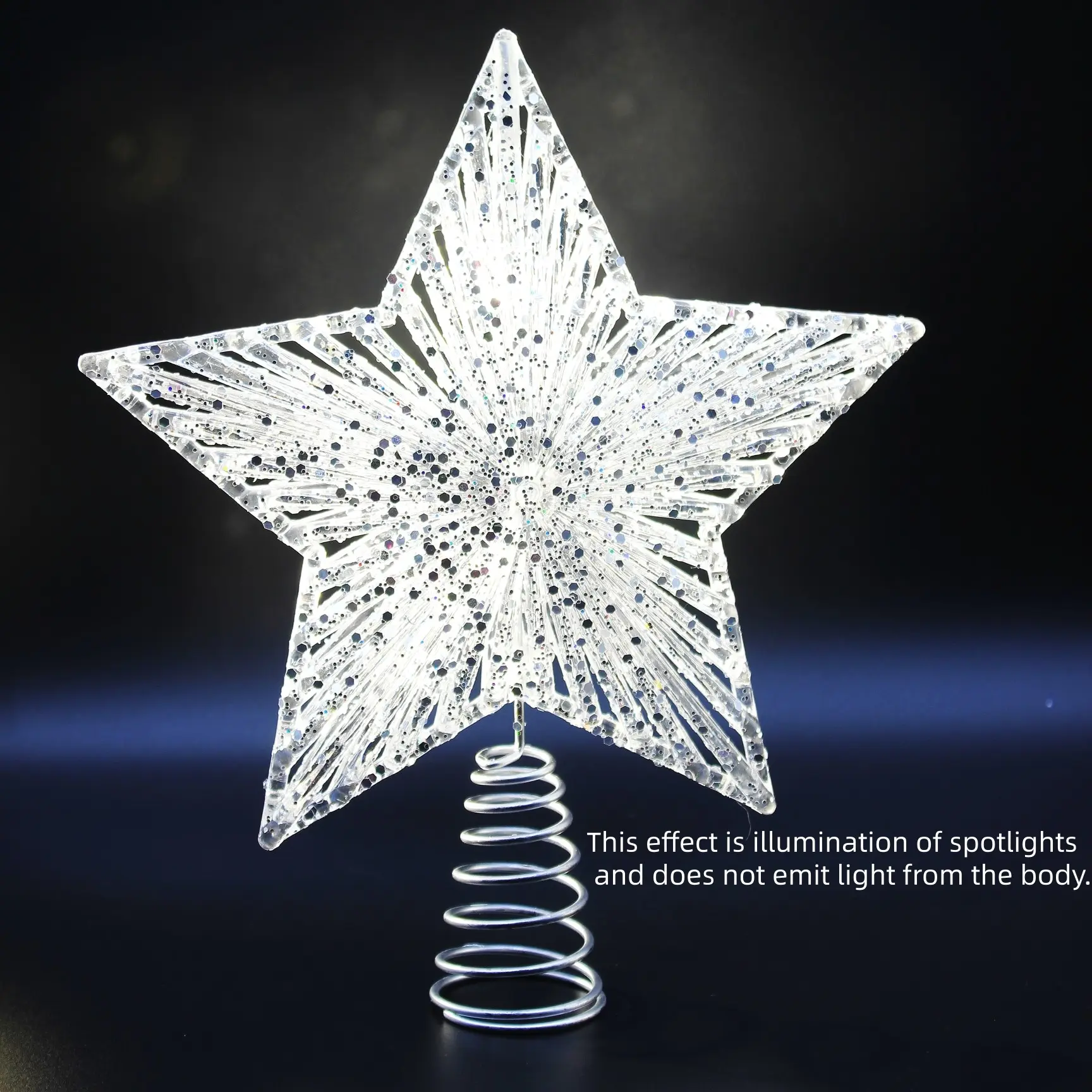26cm Acrylic Tree Topper Star, 3D Hollow Design, Glittering Sequins, Metal Base, Perfect for Festivals, Parties, Weddings, Graduations