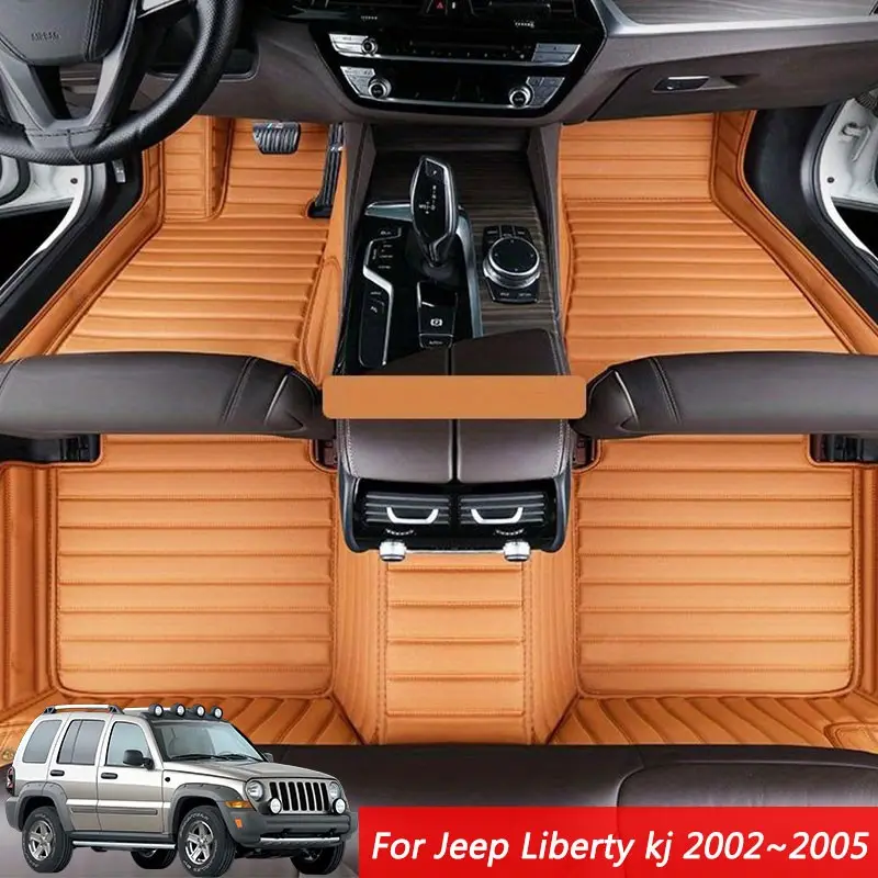 LHD PU leather car floor mat for Jeep Liberty kj 2002~2005 complete set of carpet floor mat interior，detachable special leather floor mat thickened easy to clean floor mat anti dirty protection for car interior accessories，not for sale in the UK