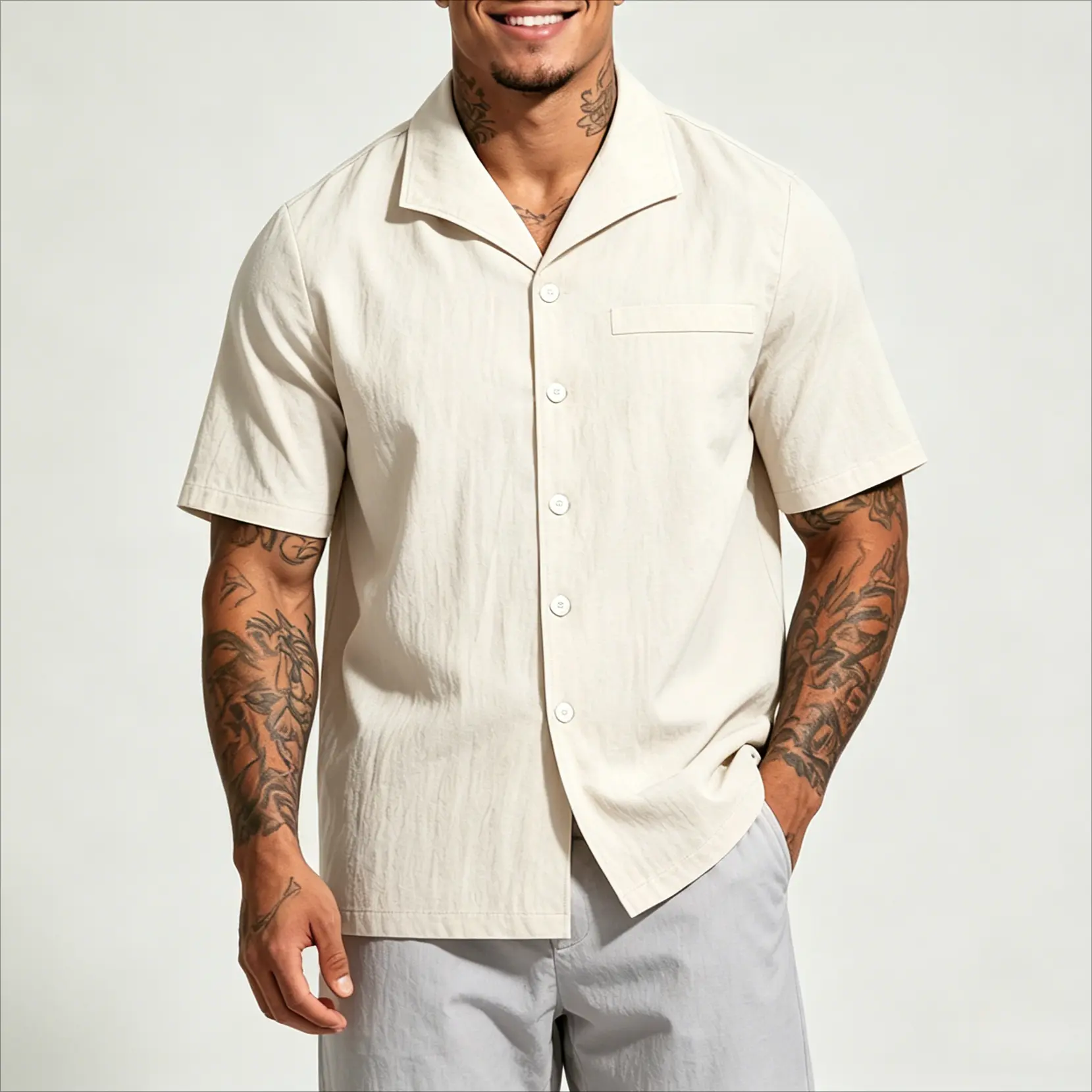 1/2 Pack Solid‑hued Lapel Shirts, stylish short sleeve casual button pieces to pair with different kinds of casual bottoms