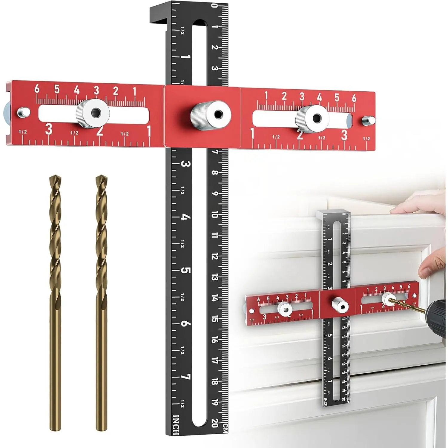 Cabinet Hardware Doweling Jig, Foldable & Adjustable Cabinet Template Tool  Knobs, Handle and Pull Self Centering Punch Locator Precise Woodworking Straight Hole Drill Guide  Drawer Installation