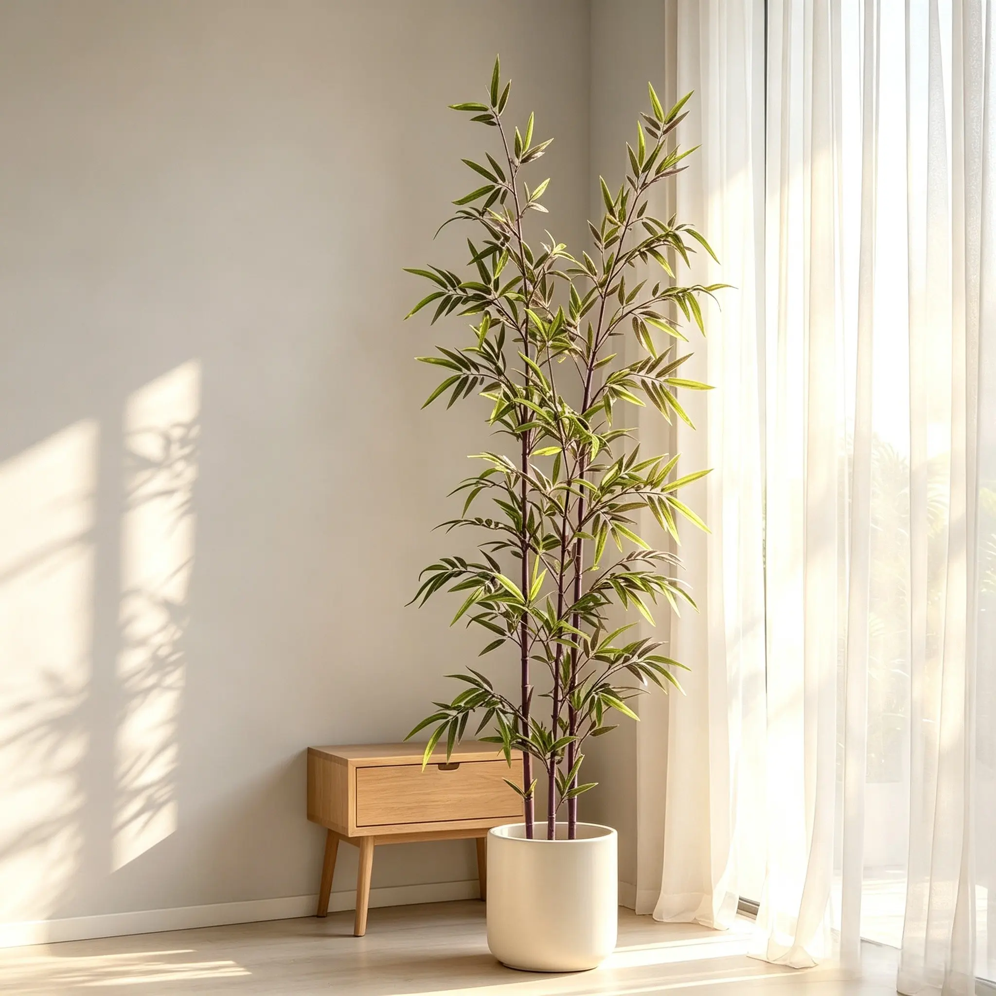 210cm Artificial Bamboo Indoor Decor, Realistic Fake Decorative Bamboo Screen, Natural Wood Grain, Home Office Decoration, No Planter Included