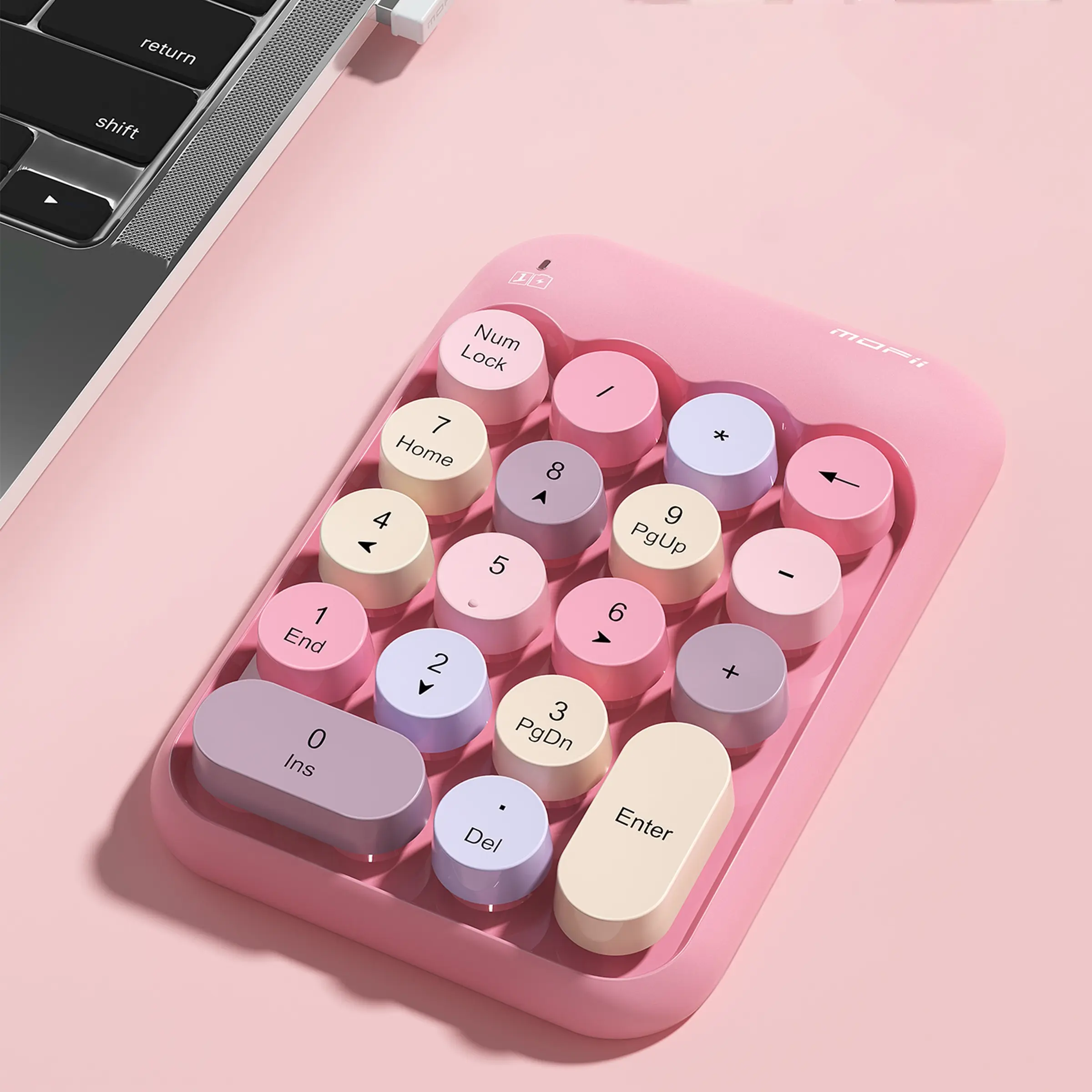MOFii X910 Aesthetic Macaron Color Wireless Numeric Keypad, Round Punk Keycaps 2.4G Wireless Mini Number Pad for Finance, Compatible with Desktop & Laptop