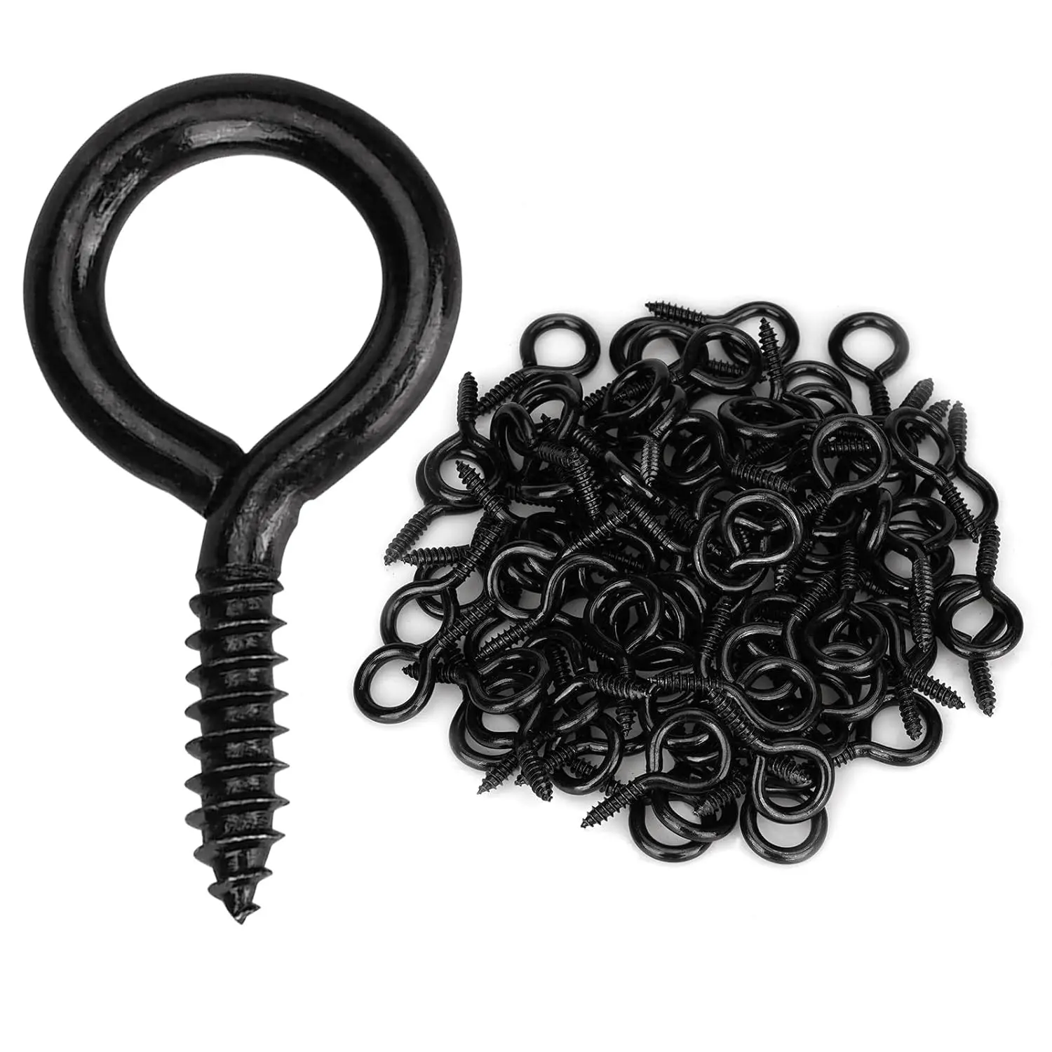 150 Pack 1-Inch Black Heavy Duty Self Tapping Eye Screws, Rust Resistant, Indoor & Outdoor for Hanging Art & DecorGift