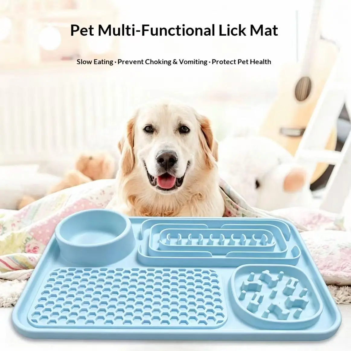 New 4-in-1 Silicone Pet Slow Feeder Mat Platter, Anti-Choking Slow Feeding Training Mat, Oversized Thickened Bite-Resistant Durable Pet Feeding Utensil, Food-Grade Silicone Pet Licking Mat, Strong Suction Dog & Cat Licking Mat