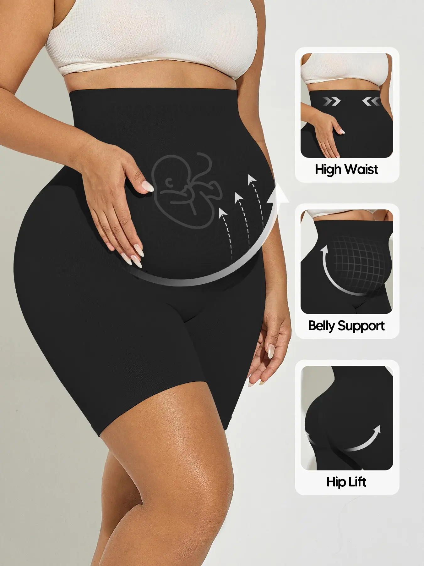 Elegant Seamless High-Waist Elastic Pregnancy Shorts, Belly Support Design, Comfortable Breathable Fabric, Ideal for Daily Wear