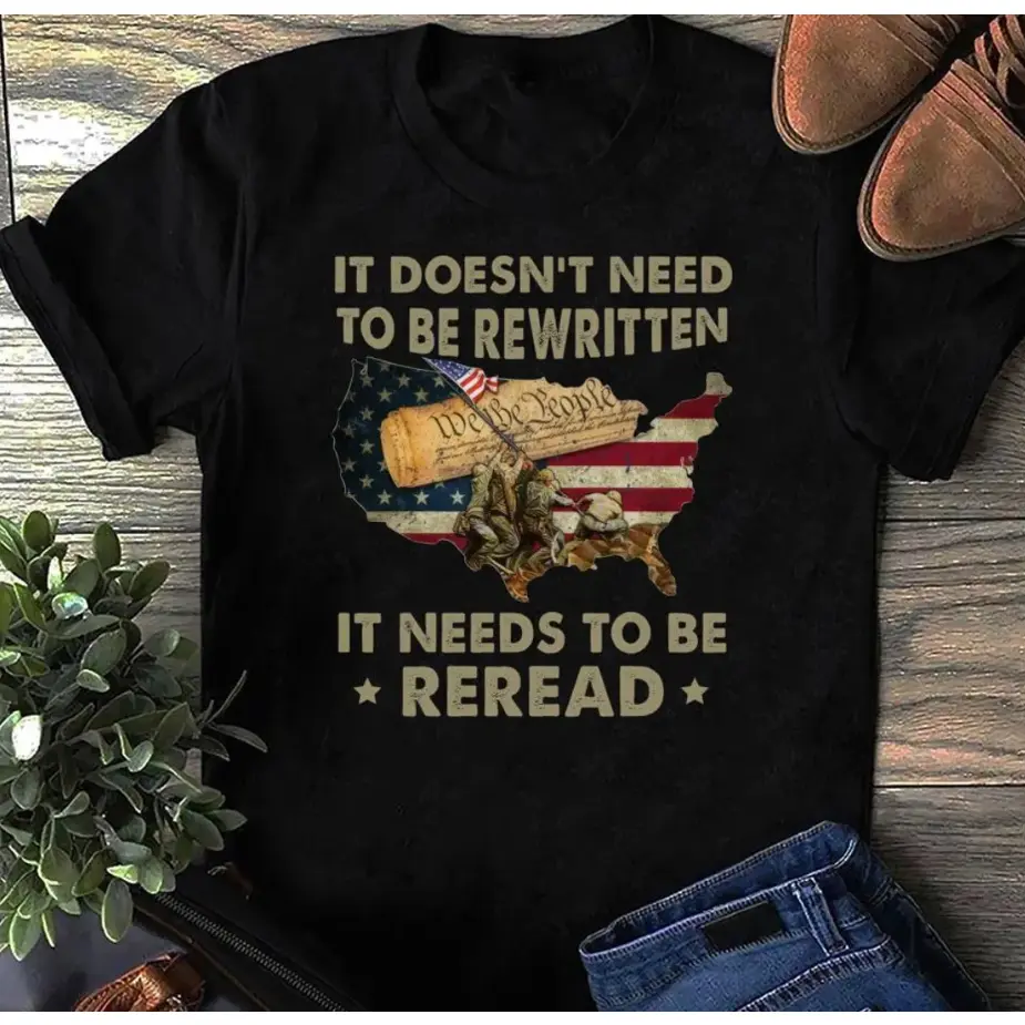 Patriotic USA Map Veteran Graphic Cotton T‑Shirt, Comfort Oversized Fashion Outfit, Constitution We The People Tee, Perfect Independence Day Holiday Gift For Him Her Family Friends