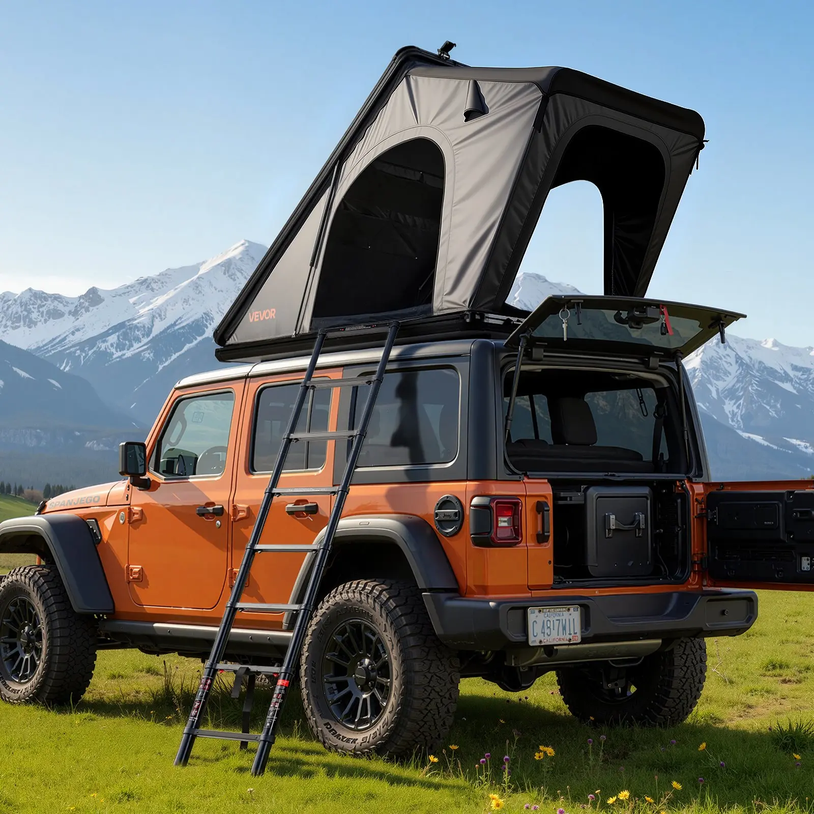 VEVOR Hard Shell Rooftop Tent, 2-3 Person Aluminum Tent with Color Changing LED Lights, Smooth Thick Mattress, Window, Waterproof Windproof Design for Outdoor Overlanding Jeep SUV Pickup Car Roof Rack, Outdoors