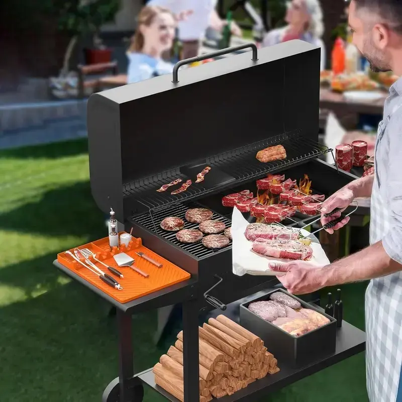 Summer BBQ Essential Gift! Stone Grill Pan Silicone Pad, Heat Resistant Spoon Holder, Outdoor Cooking Leak Proof, Halloween Christmas Exclusive