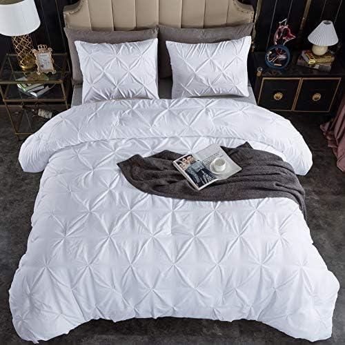 White Oversized King Comforter (120x98Inch), 3 Lightweight Pinch Pleat Cal King Comforters  Sets, Oversized Pintuck Fluffy Down Alternative for