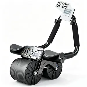 Stable Dual Wheel Construction Upgraded Ergonomic Automatic Rebound Abdominal Wheel Ab Roller Wheel Non Slip Built In Timer Elbow Support Knee Mat Phone Holder Core Trainer Abs Workout Home Gym Fitness Equipment Men Women