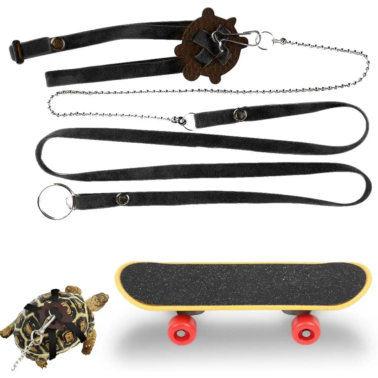 Mini Tortoise Skateboard with Adjustable Tortoise Leash, Suitable for Bearded Dragon Parrot Reptile Small  Funny Tortoises Toys Accessories for Leash and  Skateboard